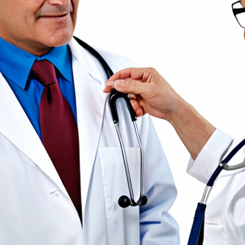 Preventive Medicine Professional**

"A qualified doctor fully clothed in a professional white coat with a stethoscope, advising a mature patient (also fully clothed) in a bright, modern clinic setting. The focus is on clear communication and a caring doctor-patient relationship. Safe for work, appropriate content, perfect anatomy, natural proportions, professional medical photography, family-friendly, well-formed hands, proper finger count."

**