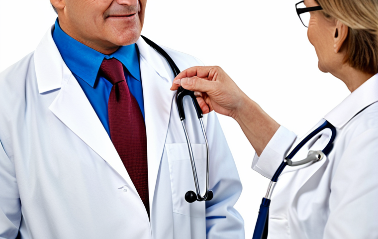 Preventive Medicine Professional**

"A qualified doctor fully clothed in a professional white coat with a stethoscope, advising a mature patient (also fully clothed) in a bright, modern clinic setting. The focus is on clear communication and a caring doctor-patient relationship. Safe for work, appropriate content, perfect anatomy, natural proportions, professional medical photography, family-friendly, well-formed hands, proper finger count."

**