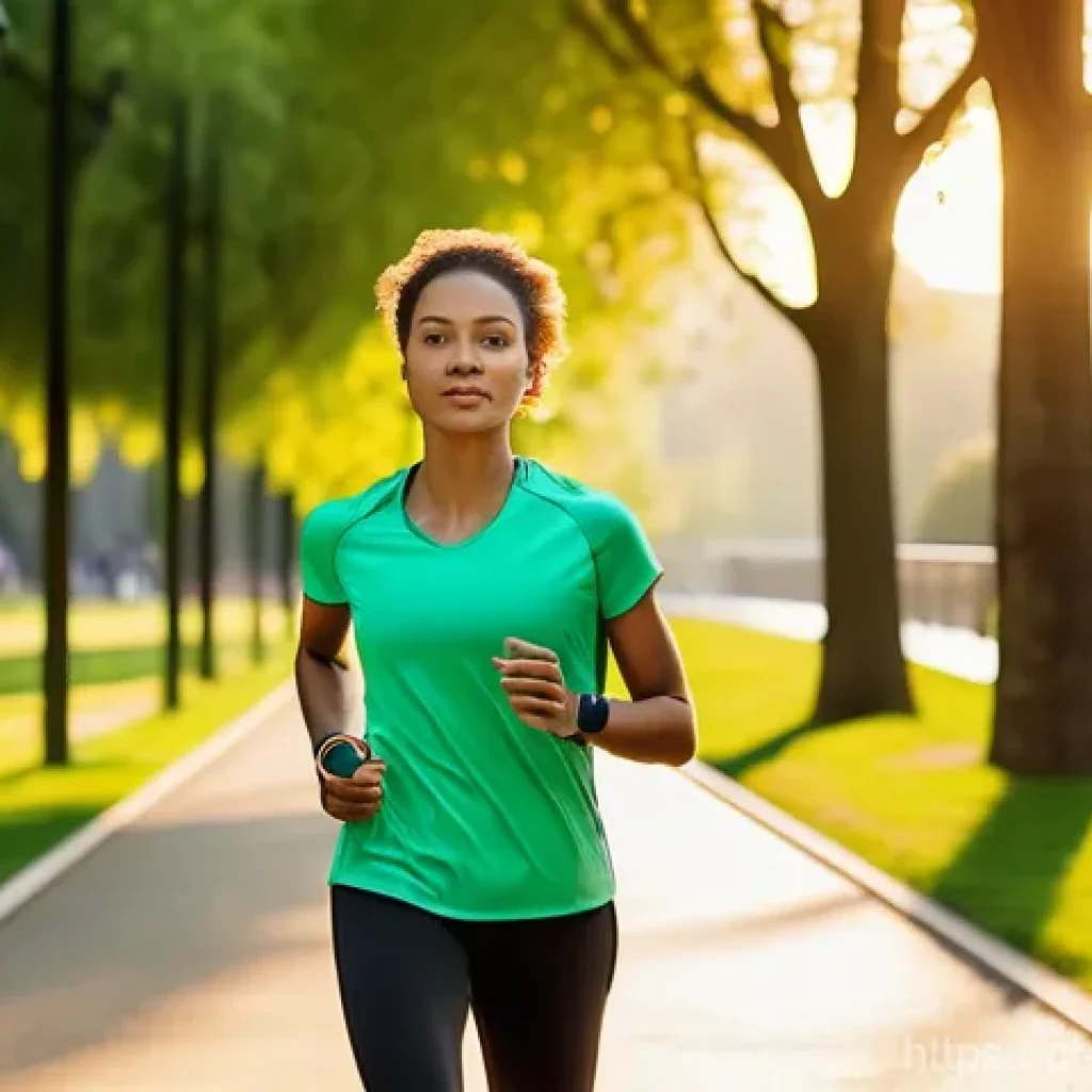 예방의학 전문가의 추천 도구 - **Prompt:** A diverse young adult, wearing stylish activewear and a sleek, modern smartwatch, is jog...