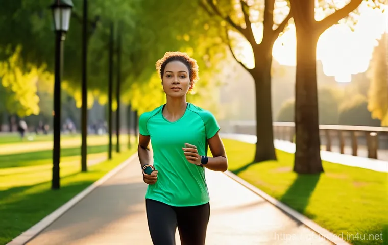 예방의학 전문가의 추천 도구 - **Prompt:** A diverse young adult, wearing stylish activewear and a sleek, modern smartwatch, is jog...